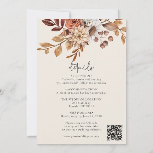 Faire-part de mariage d'automne orange brulé (Dos)