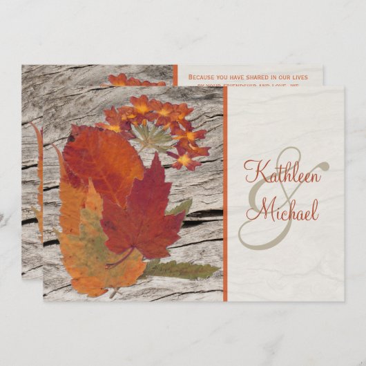 Faire-part de mariage d'automne sec de feuille et (Devant / Derrière)