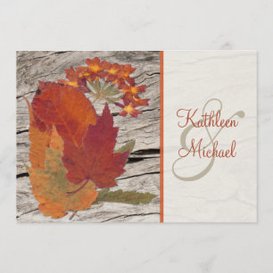 Faire-part de mariage d'automne sec de feuille et