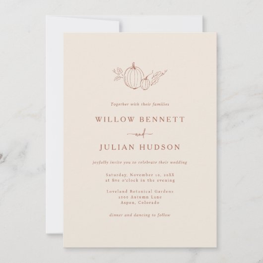 Faire-part de mariage d'automne simple (Devant)