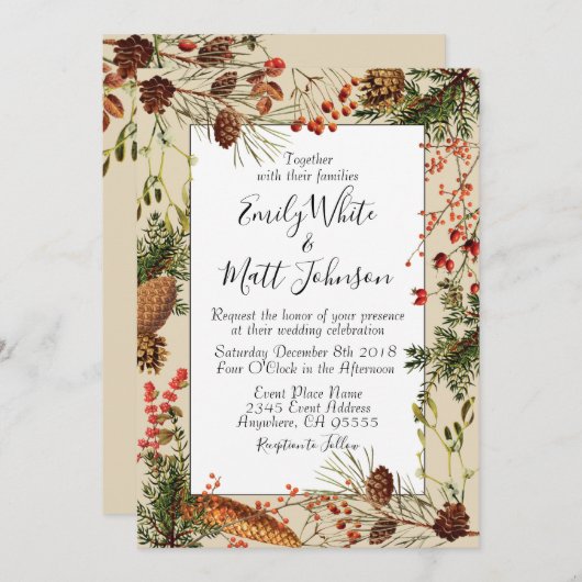 Faire-part de mariage de baies de Noël (Devant / Derrière)
