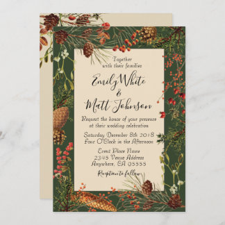 Faire-part de mariage de baies de Noël en vert