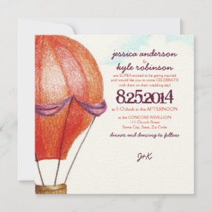 Faire-part de mariage de ballon à air chaud Vintag