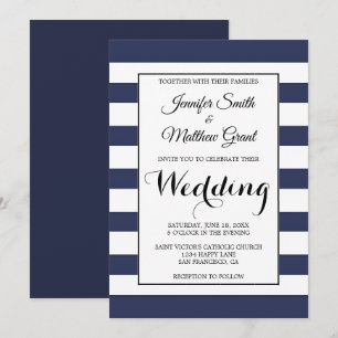 Faire-part de mariage de bandes bleu et blanc de l
