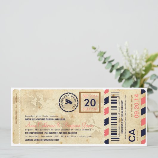 Faire-part de mariage de billet de carte (Debout devant)