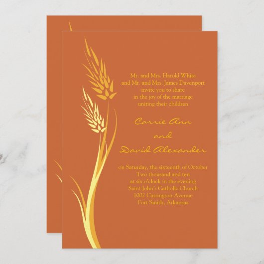 Faire-part de mariage de blé rouille automne (Devant / Derrière)