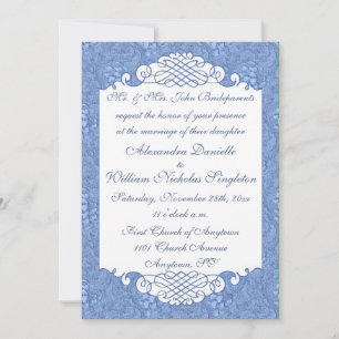 Faire-part de mariage de bleu de damassé florale