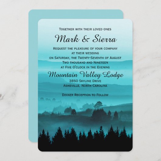 Faire-part de mariage de Blue Rustic Mountain (Devant / Derrière)