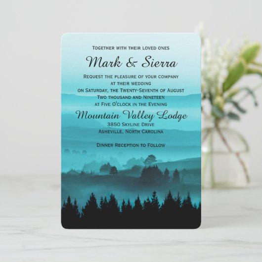 Faire-part de mariage de Blue Rustic Mountain (Debout devant)