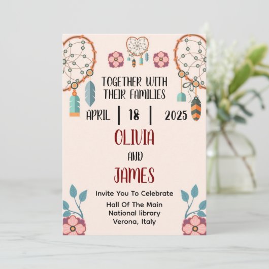 faire-part de mariage de boho plat (Debout devant)