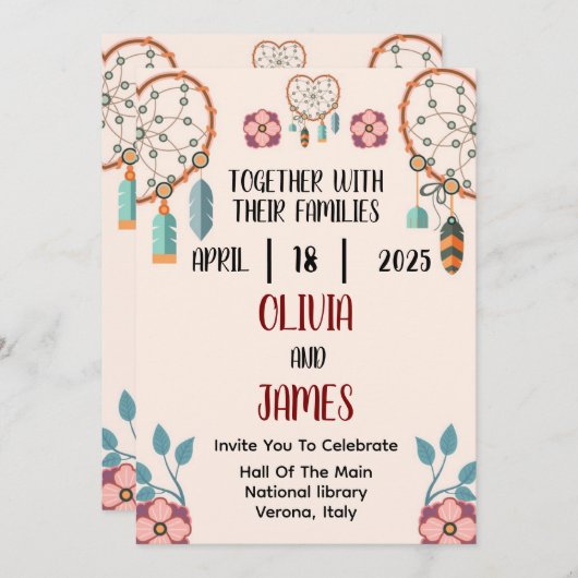 faire-part de mariage de boho plat (Devant / Derrière)