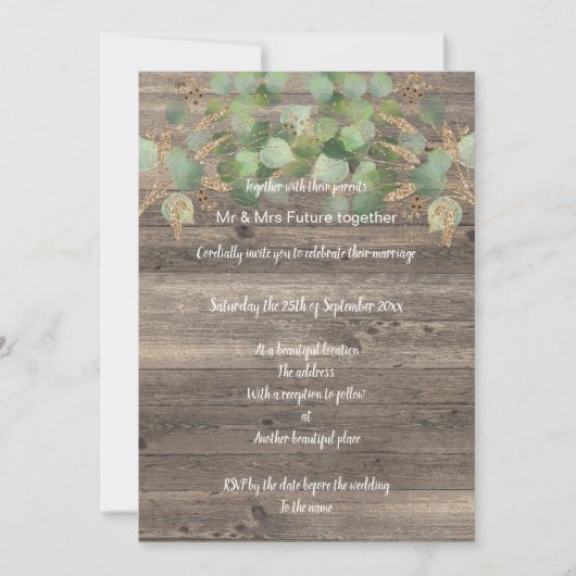 Faire-part de mariage DE BOIS EUCALYPTUS RUSTIQUE (Devant)