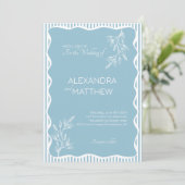 Faire-part de mariage de bordure bleu Whimsical (Debout devant)