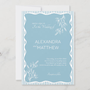 Faire-part de mariage de bordure bleu Whimsical