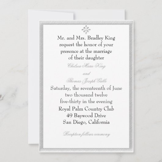 Faire-part de mariage de bordure décorative gris (Devant)