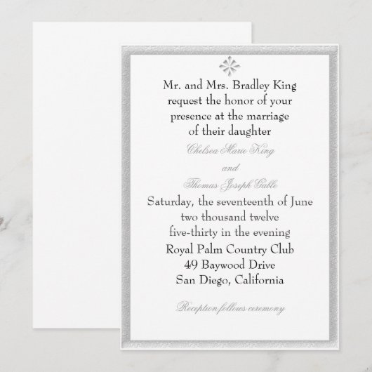 Faire-part de mariage de bordure décorative gris (Devant / Derrière)