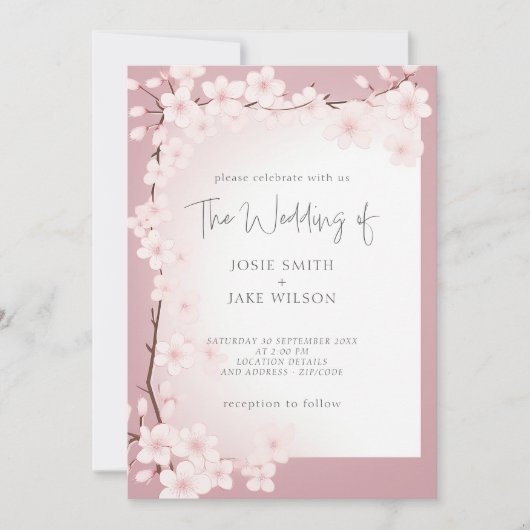 Faire-part de mariage de bordure en cerisier (Devant)