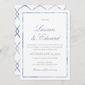 Faire-part de mariage de bordure en marbre - Bleu  (Devant / Derrière)