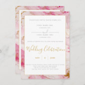 Faire-part de mariage de bordure en marbre rose et (Devant / Derrière)
