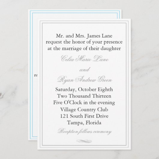 Faire-part de mariage de bordure gris simple (Devant / Derrière)