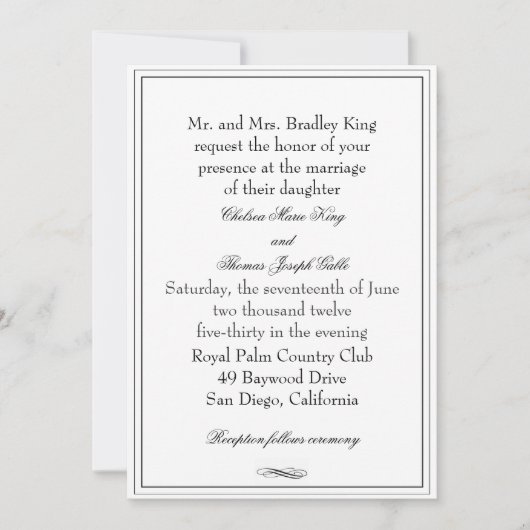 Faire-part de mariage de bordure noire simple (Devant)