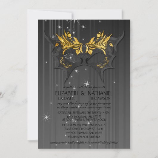 Faire-part de mariage de boule de mascarade (Devant)