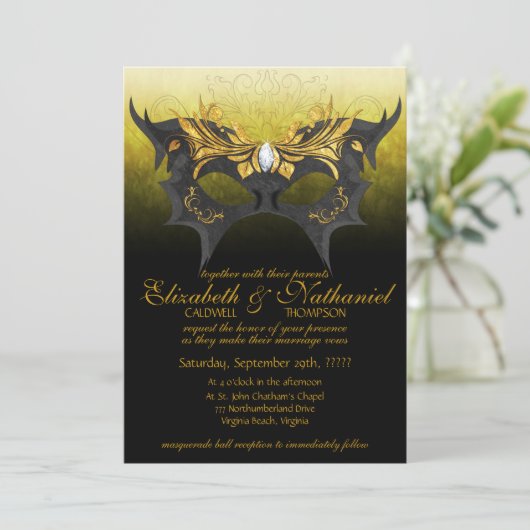 Faire-part de mariage de boule de mascarade (Debout devant)