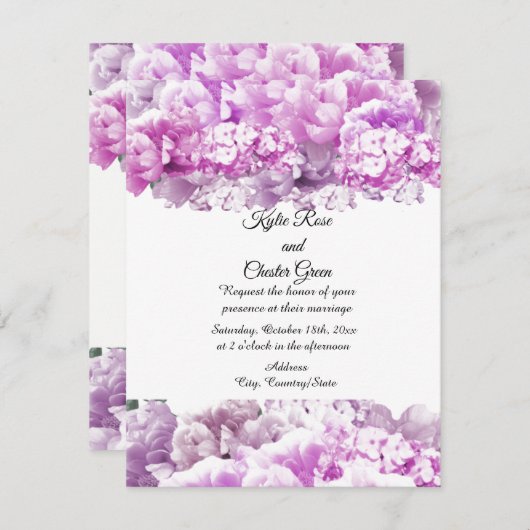 Faire-part de mariage de bouquet rose monochrome (Devant / Derrière)