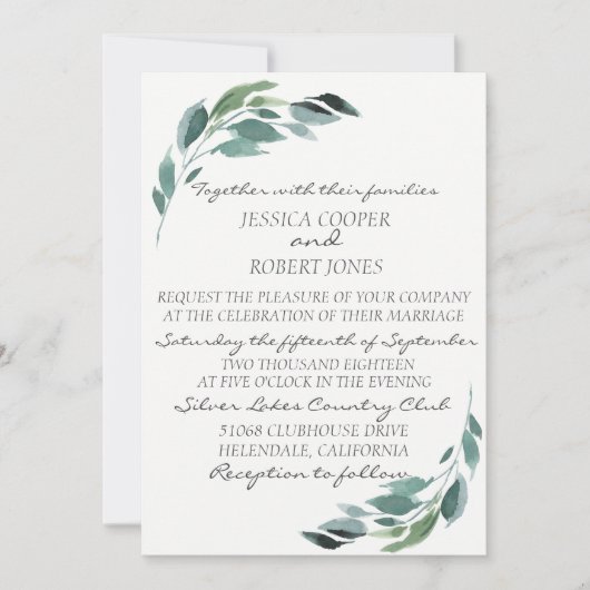 Faire-part de mariage de branche d'aquarelle (Devant)