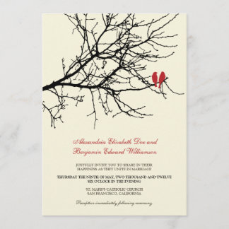 Faire-part de mariage de branche d'inséparables