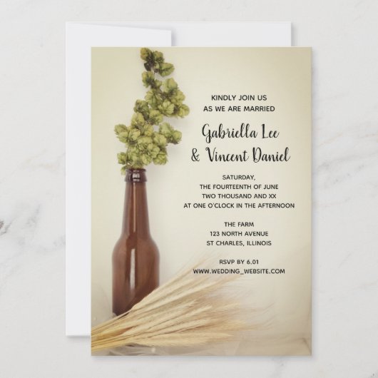 Faire-part de mariage de brasserie de houblon séch (Devant)