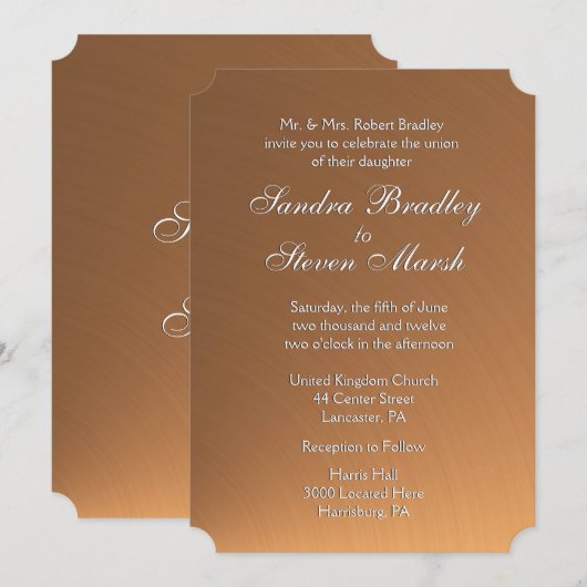Faire-part de mariage de brillance cuivre (Devant / Derrière)
