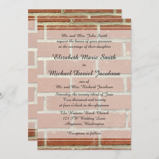 Faire-part de mariage de brique (Devant / Derrière)