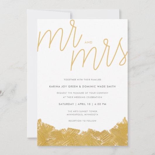 Faire-part de mariage de brosse dorée moderne (Devant)