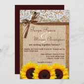 Faire-part de mariage de Burlap de dentelle de tou (Devant / Derrière)