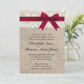 Faire-part de mariage de Burlap Red Ribbon de la d (Debout devant)