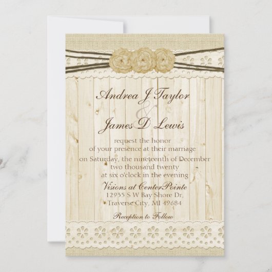 Faire-part de mariage de Burlap rustique (Devant)