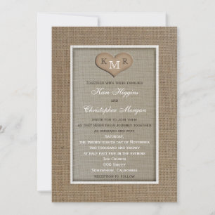 Faire-part de mariage de Burlap rustique avec Mono