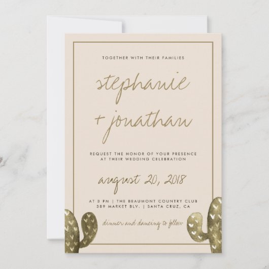 Faire-part de mariage de cactus à aquarelle rustiq (Devant)