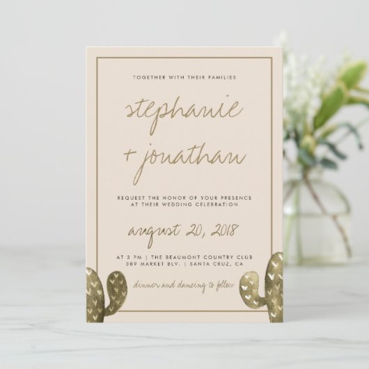 Faire-part de mariage de cactus à aquarelle rustiq (Debout devant)