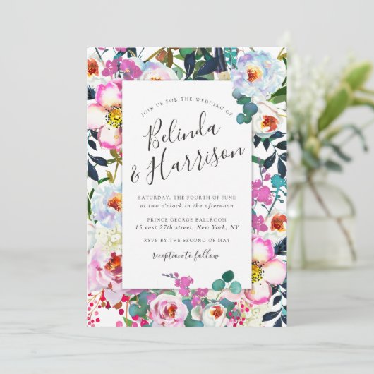 Faire-part de mariage de cadre Boho Peonies (Debout devant)