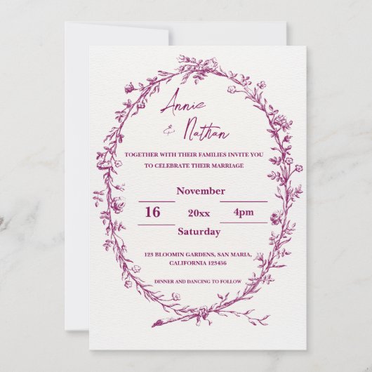 Faire-part de mariage de cadre bordeaux complexe (Devant)