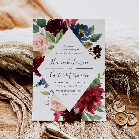 Faire-part de mariage de cadre de fleur radiant