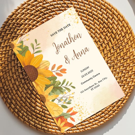 Faire-part de mariage de cadre de fleurs jaunes