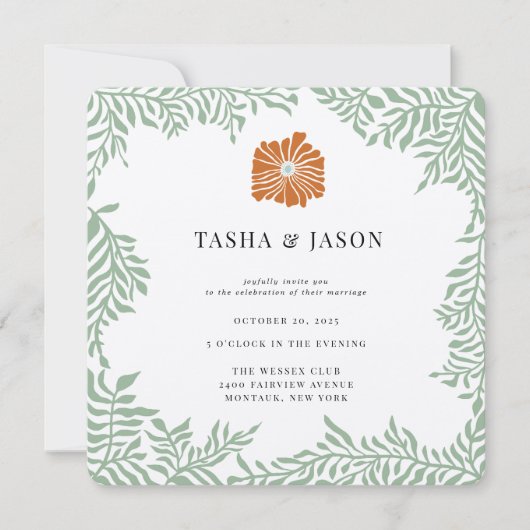 Faire-part de mariage de cadre de verdure fleurie  (Devant)