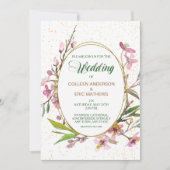 Faire-part de mariage de cadre doré en fleurs de c (Devant)