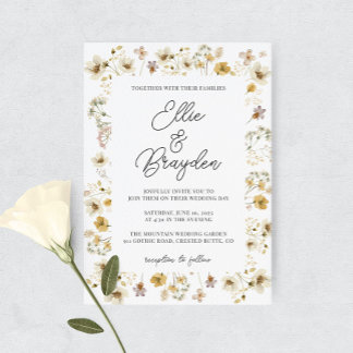 Faire-part de mariage de cadre Fleur sauvage aquar