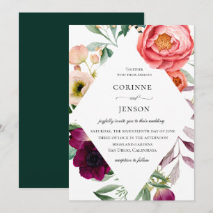 Faire-part de mariage de cadre fleuri de Bohême
