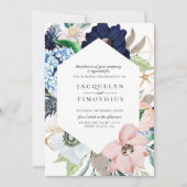 Faire-part de mariage de cadre floral bleu marine (Devant)