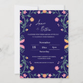 Faire-part de mariage de cadre floral complexe ble (Devant)